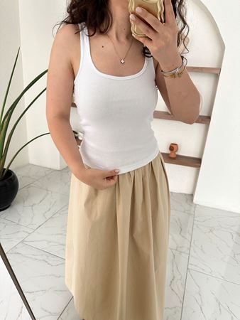 Beyaz İnce Askılı Fitilli Atlet