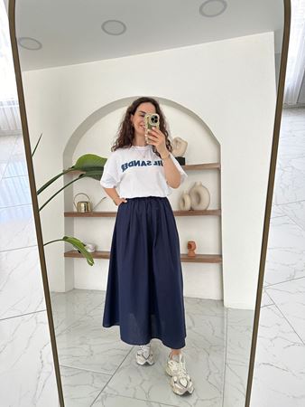 Lacivert Keten Kloş Etek