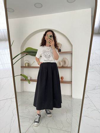 Siyah Paraşüt Kumaş Kloş Etek