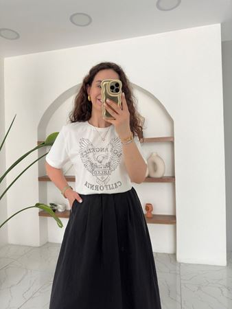 Ekru Los Angeles Yazılı T-Shirt