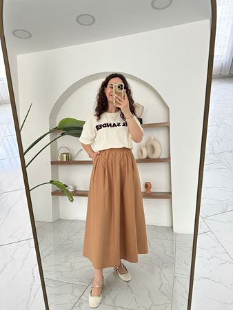 Kahverengi Keten Kloş Etek