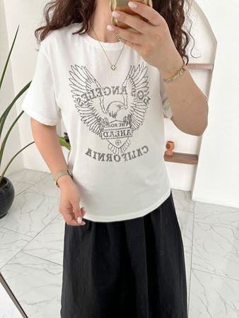 Ekru Los Angeles Yazılı T-Shirt