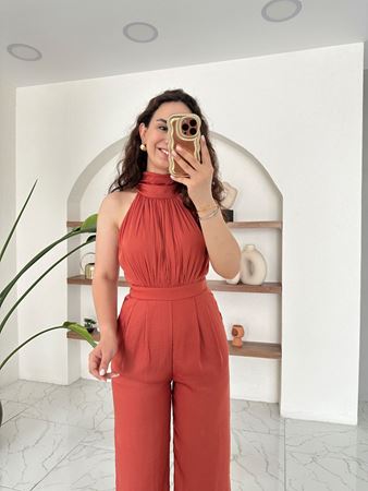 Kiremit Halter Yaka Saten Tulum