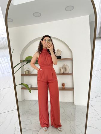 Kiremit Halter Yaka Saten Tulum