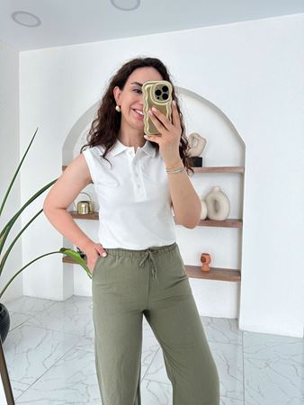 Orijinal Marka Beyaz Polo Yaka Kolsuz Atlet