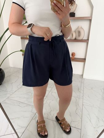 Lacivert Beli Bağcıklı Tensel Şort