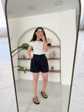 Lacivert Beli Bağcıklı Tensel Şort