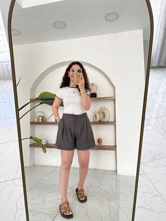 Antrasit Beli Bağcıklı Tensel Şort