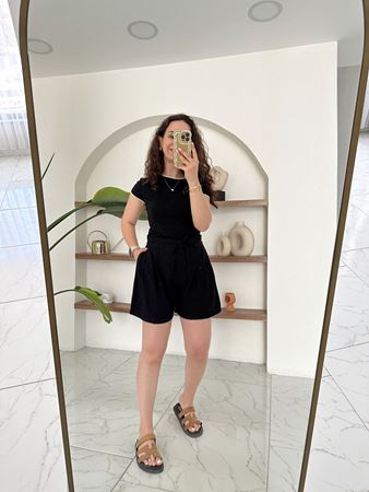 Siyah Beli Bağcıklı Tensel Şort