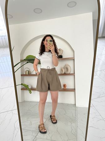 Haki Beli Bağcıklı Tensel Şort