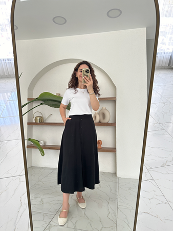 Orijinal Marka Siyah Önü Düğmeli Cep Detaylı Etek