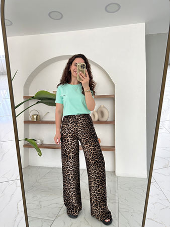 Leopar Desen Beli Lastikli Pantolon