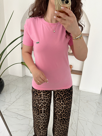 Orijinal Marka Pembe Bisiklet Yaka Basic T-Shirt