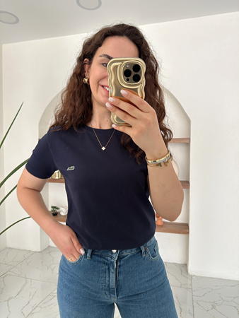 Orijinal Marka Lacivert Bisiklet Yaka Basic T-Shirt