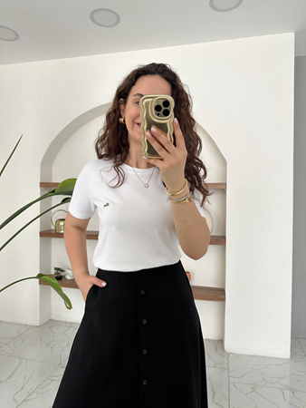 Orijinal Marka Beyaz Bisiklet Yaka Basic T-Shirt