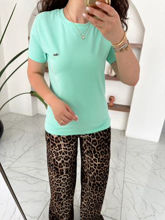 Orijinal Marka Su Yeşili Bisiklet Yaka Basic T-Shirt