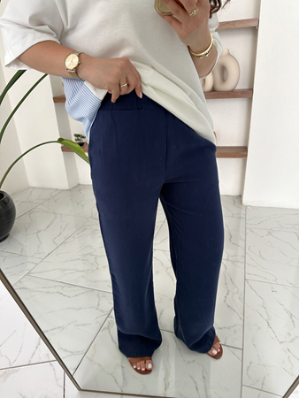 Lacivert Beli Lastikli Rahat Pantolon