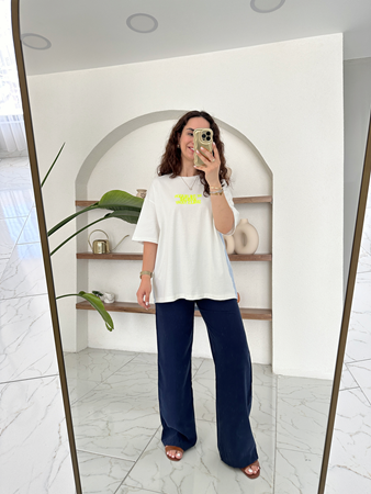 Lacivert Beli Lastikli Rahat Pantolon