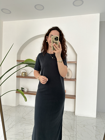 Antrasit Modal Kumaş Basıc Yarım Kol Elbise