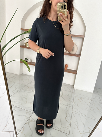 Antrasit Modal Kumaş Basıc Yarım Kol Elbise