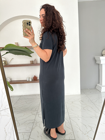 Antrasit Modal Kumaş Basıc Yarım Kol Elbise