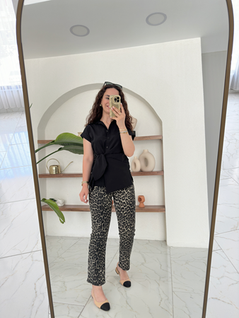 Siyah Camel Leopar Desen Pantolon