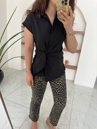 Siyah Camel Leopar Desen Pantolon