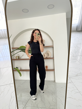 Orijinal Marka Siyah Beli Lastikli Rahat Pantolon