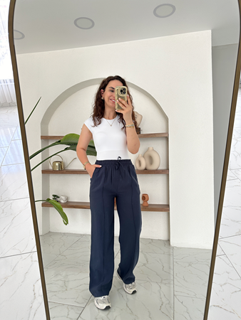 Orijinal Marka Lacivert Beli Lastikli Rahat Pantolon