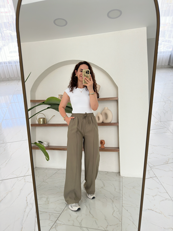 Orijinal Marka Haki Beli Lastikli Rahat Pantolon