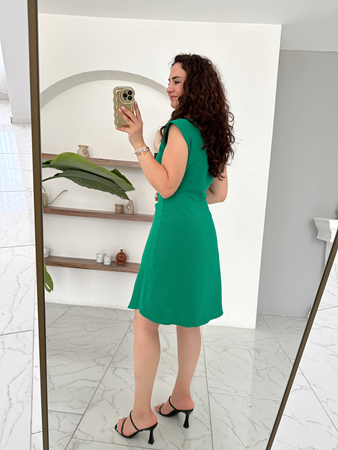 Yeşil Drapeli Kolsuz Elbise