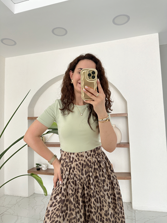 Su Yeşili Yarım Kollu Penye Crop