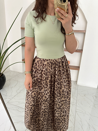 Su Yeşili Yarım Kollu Penye Crop