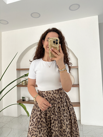 Beyaz Yarım Kollu Penye Crop