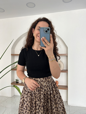 Siyah Yarım Kollu Penye Crop