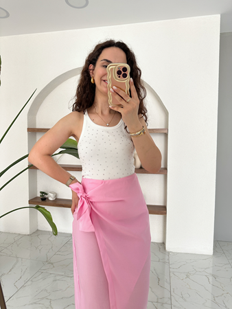 Beyaz Önü Taşlı Atlet