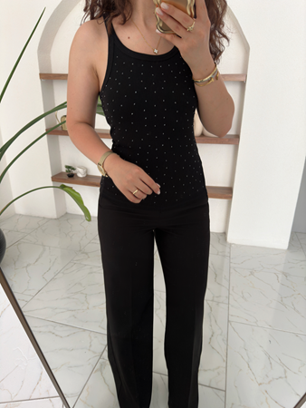 Siyah Önü Taşlı Atlet