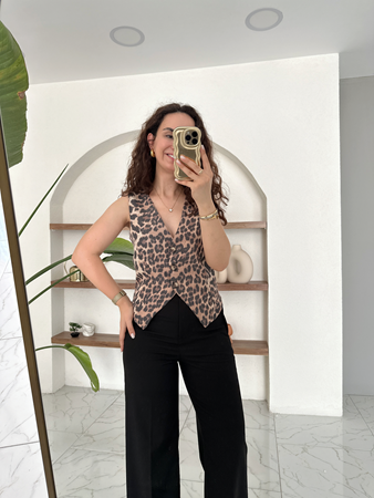 Leopar Desenli Yelek