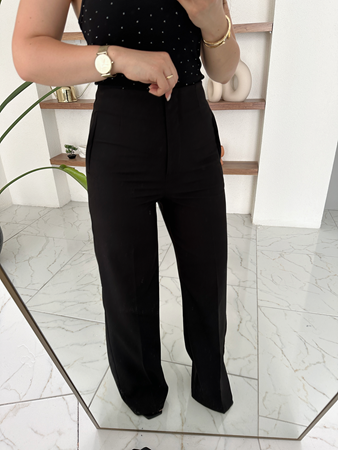 Siyah Premium Belden Oturan Palazzo Pantolon