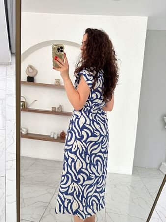 Mavi Beyaz Kuşaklı Gömlek Elbise