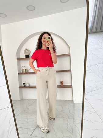 Taş Rengi Beli Lastikli Rahat Pantolon