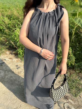 Füme Omuzdan Bağlama Detaylı Modal Kumaş Elbise