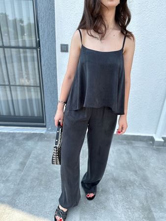 Antrasit İnce Askılı Bluz Pantolon Takım