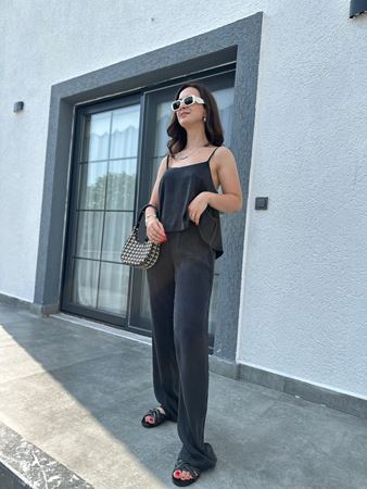 Antrasit İnce Askılı Bluz Pantolon Takım