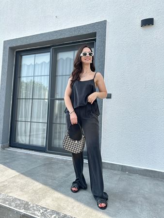 Antrasit İnce Askılı Bluz Pantolon Takım