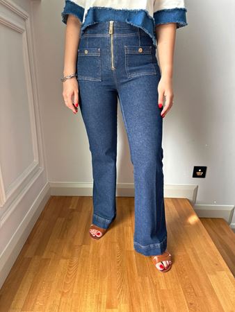 Lacivert Fermuar Ve Cep Detaylı Denim