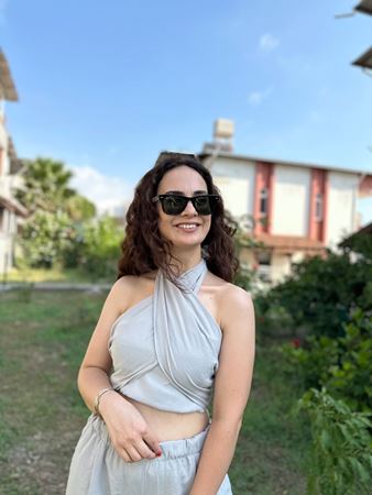 Gri Boyundan Bağlamalı Crop Pantolon Keten Takım