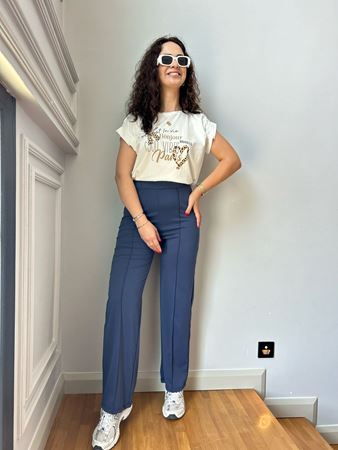 Lacivert Beli Lastikli Modal Pantolon