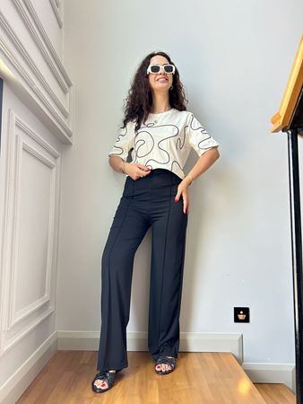 Siyah Beli Lastikli Modal Pantolon