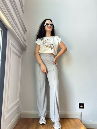 Gri Beli Lastikli Modal Pantolon
